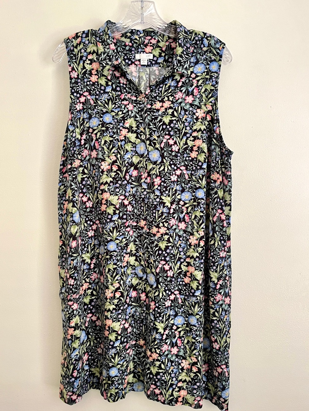 J. Jill Blue Floral Shift Dress XLP Button Front Sleeveless Fairy Cottagecore